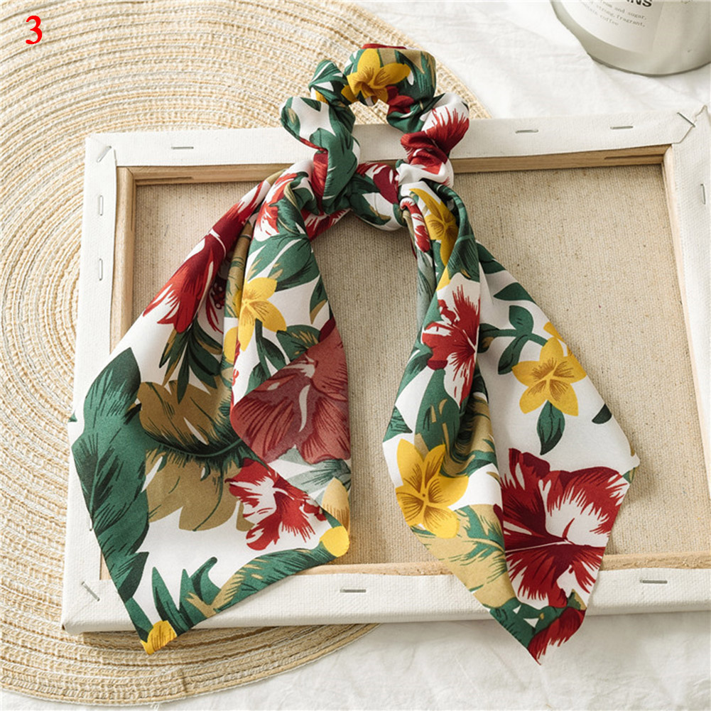 Bohemian Floral Printed Long Streamers Elastic Hair Ribbon Bands Scrunchie Bow Knot Women Girls Hair Scarf Ties Hair Accessories