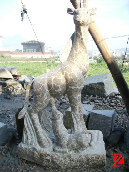 Garden stone deer sculpture with baby