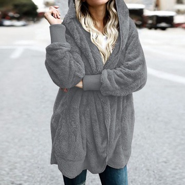 Women Hooded Cardigan Fuzzy Jacket