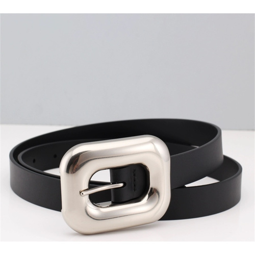 Gold Silver Large Buckle Genuine Leather Slim Belt