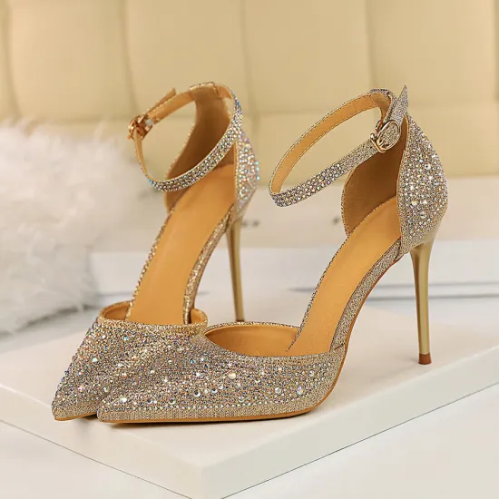 2021 Sexy Women 10cm High Heels Sandals Wedding Scarpins Glitter Bridal Heels Fetish Stiletto Crystal Glitter Bright Pumps Shoes