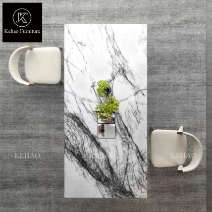 Modern Luxury Restaurant Dining Table Set - High End Natural Marble Milas Lilac for 8 People