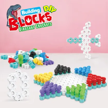 DIY 3D Plastic Dinosaur Building Blocks and Checkers Board Game Toys for Kids