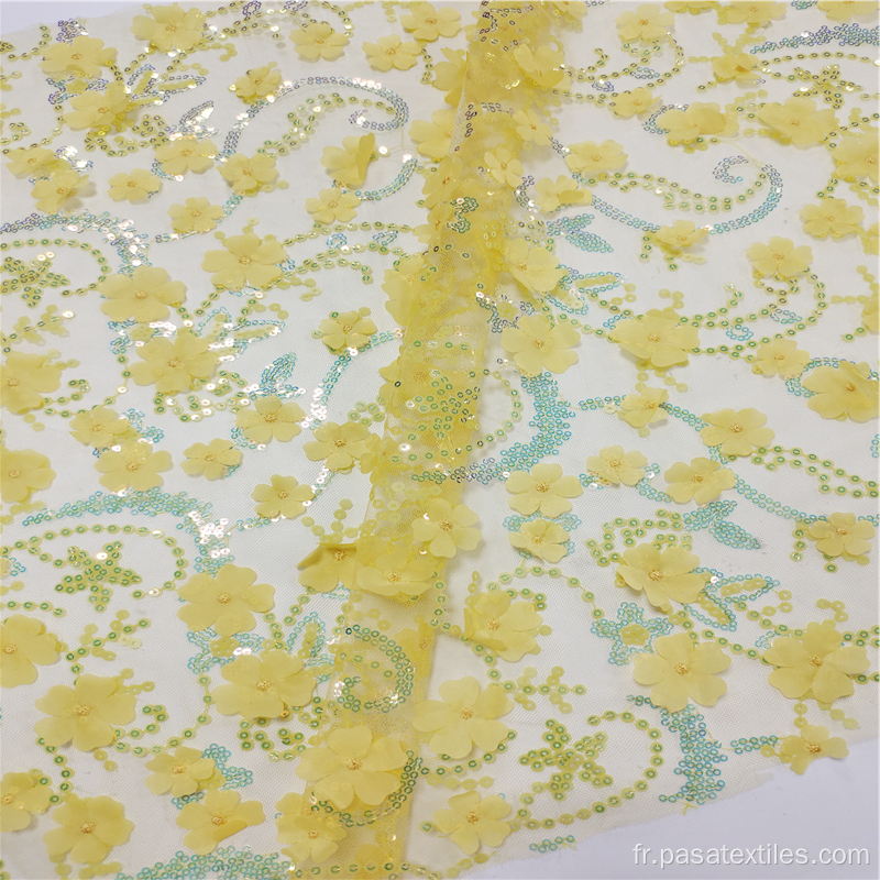 2021 nouveau tissu de robe jaune clair tissu à paillettes