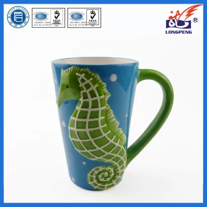 Factory Directly Ceramic Ocean Series Ceramic Seahorse Mugs,Ocean Design Ceramic Seahorse Cup