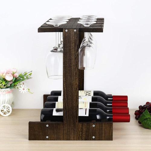 China Rustic Wine Rack Countertop with 4 Bottles Supplier