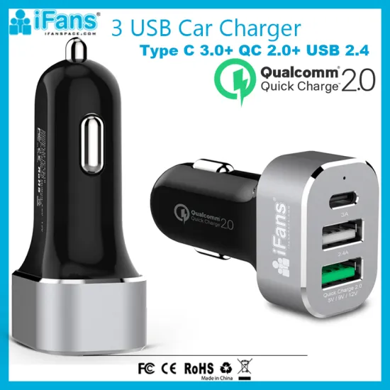 Type C USB Car Charger QC 3.0 3 Output Aluminium 45W Aluminium ROHS CE