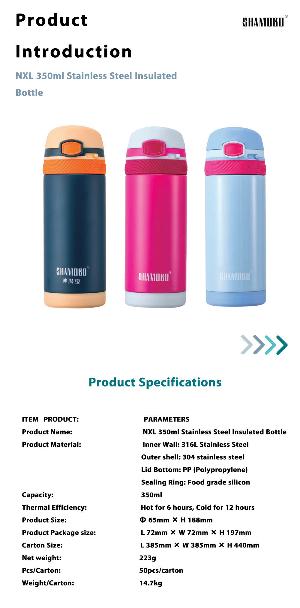 NXL 350ml Stainless Steel Insulated Bottle x
