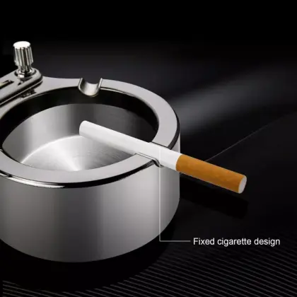 Retro Metal Ashtray with Ten Thousand Match Lighter - Smokeless Storage Holder