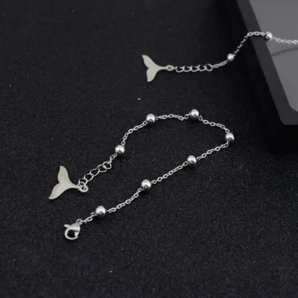 ANENJERY Silver Mermaid Anklet Double Layer Fish Tail Foot Bracelet for Women - Summer Gifts