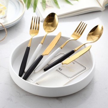 Simple Gold-Plated 304 Stainless Steel Tableware Set: Knife, Fork, Spoon