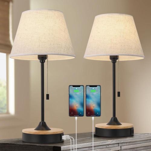 Wood Desk Lamps with Dual USB Charging Port