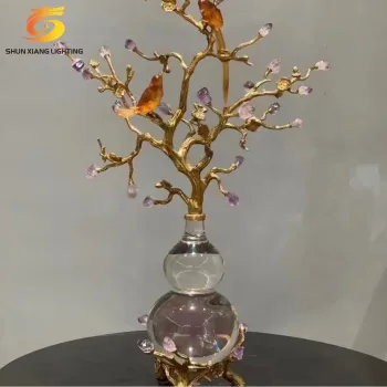 Modern Luxury Brass Crystal Gourd Ornaments with Amethysts for Hotel Villa Décor