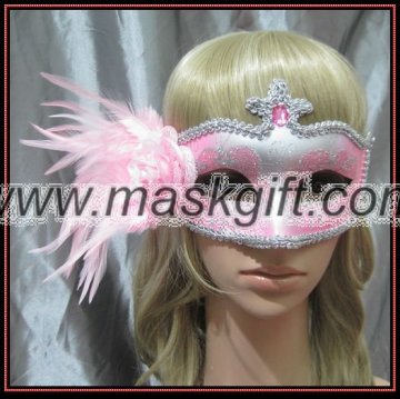Pretty pink & silver Feather Masquerade Masks - party favor