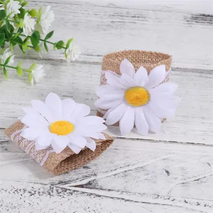 10pcs Sunflower Napkin Rings Natural Linen Napkin Rings Daisy Napkin Clasp