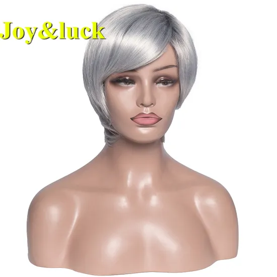 Wholesale Wigs for Women Ladies Hair Woman Party Dark Root Black Ombre Silver Gray Natural Straight Short Synthetic Hair Wigs