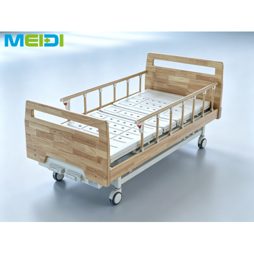 Manual Two Crank Solid Wood Hospital Bed With 6‑Gear Side Rails, Perforated Bed Panel, Home Elderly Nursing Bed