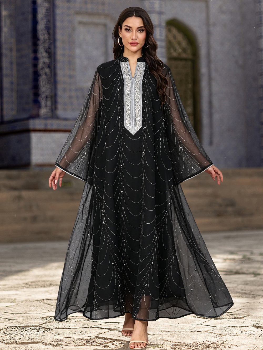 Beaded Turkish Abaya Long Dress Detail