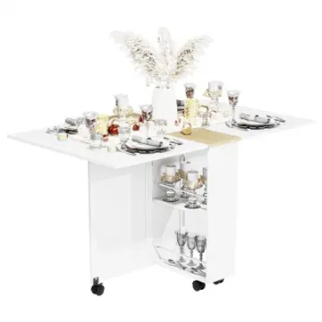 Convenient Shelves Storage Drawer 6 Wheels White Small Spaces Camping Table