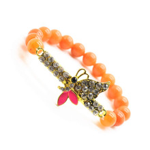 Red Aventurine Gemstone Bracelet with Diamante Butterfly Piece