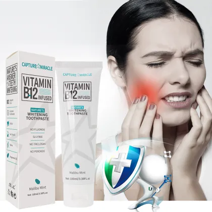 Organic Vitamin B12 Whitening Toothpaste - No Fluoride, Mint Flavor