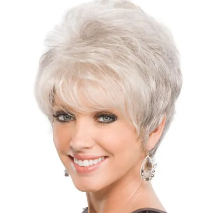 best-selling  synthetic  gray short straight  hair wig forEuropean and American  middle aged and elderly people
