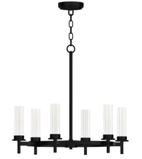 6-Light Ribbed Glass Indoor Chandelier Pendant