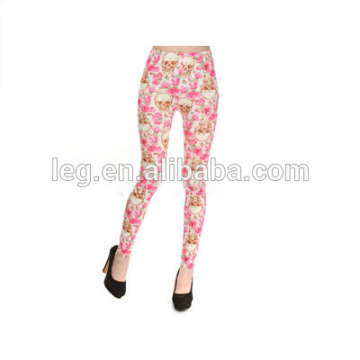 Rose Pink Skull Print Womens Red Leggings Wholesale