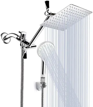 High Pressure Rainfall and Handheld Shower Combo with 8 Inch Hose and 11 Inch Extension Arm