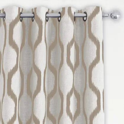 Printed Grommet Top Black Out Curtain: Linen Look Door Window Curtain
