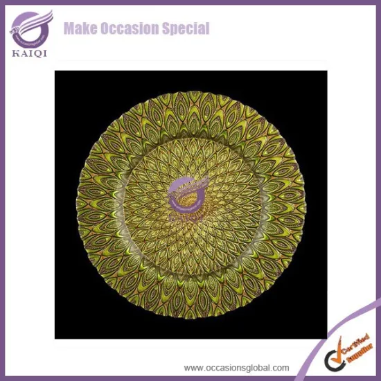 18160 Peacock Citronclear glass square wedding decoration charger plates