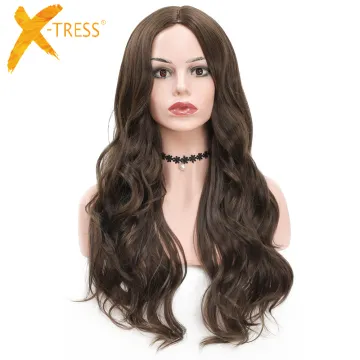 X-TRESS Synthetic Brown Colored Hair Wig For Women Long Body Wave Cosply Wigs Machine Made Heat Resistant Hair Wigs