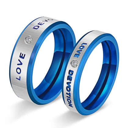 Stylish Blue Stainless Steel Couple Rings: Perfect Wedding Promise Engagement Jewelry