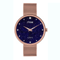 Reloj de pulsera de estrella de moda de malla de oro rosa