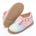 Rainbow Leather Kids Girls T Bar Shoes