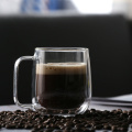 double wall glass cup with handle for coffee or tea