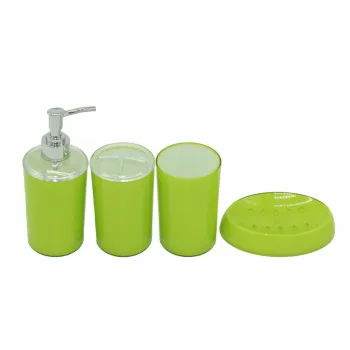 Decorative Complete Plastic Bathroom Accessories Set: Including Soap Dispenser, Soap Dish, Toothbrush Holder, and Cup