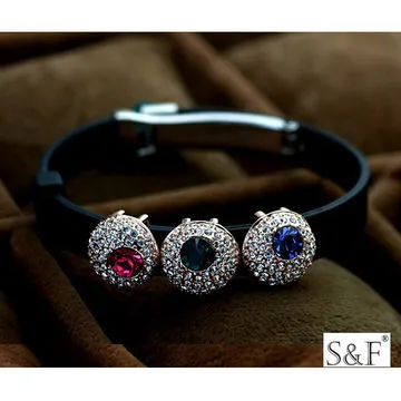 Leather bracelet, big swarovski crystal