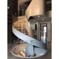 تصميم الدرج المنحني الدائري الحديث الفولاذ المقاوم للصدأ الزجاج قوس الدرج