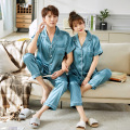 Home lounge wear polyester faux silk pajamas set