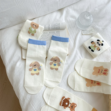 College Style Cartoon Socks Girls White Mid Low Cut Casual Sport Socks with Logo