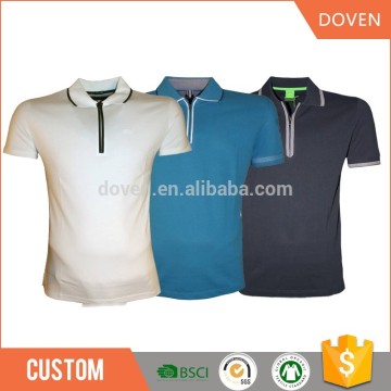 Wholesale mens 100% cotton polo shirt with zipper and yarn-dyed collar