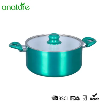 Green Pressed Creamic Customized 7Pcs Cookware Set