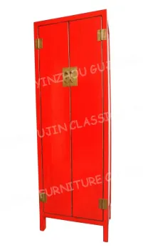 modern chinese reproduction soild wood tall cabinet red