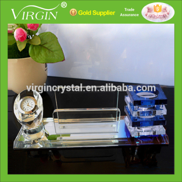 Wholesale crystal name card holder, business card holder with pen holder and desk clock