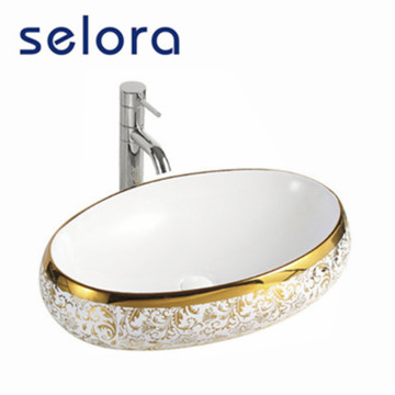 Gold Color Lavatory Popular Ceramic Art Basin