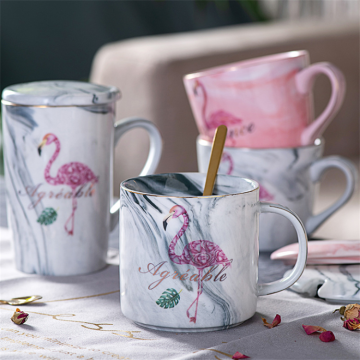 Wholesale Funny Cartoon Marble Modern 420ml Coffee Flamingo Mug with Lid