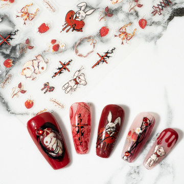 Wholesale Self-Adhesive Gel Nail Art Stickers: Rabbit Rose Nail Art Decoration
