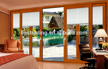 Aluminum framed double frosted large glass australia sliding door with blinds