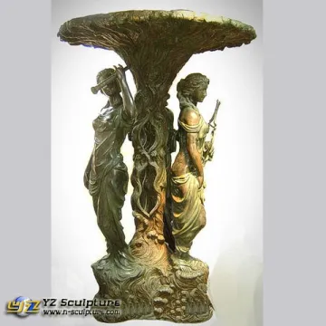 Antique Brass Water Fountain Carving With 2 Lady